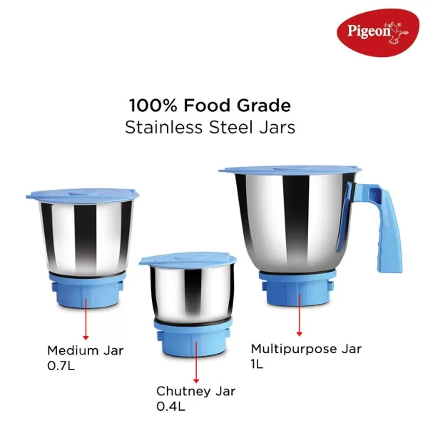 Pigeon Glory 14430 Mixer Grinder – 550 Watt with 3 Stainless Steel Jars - Image 2
